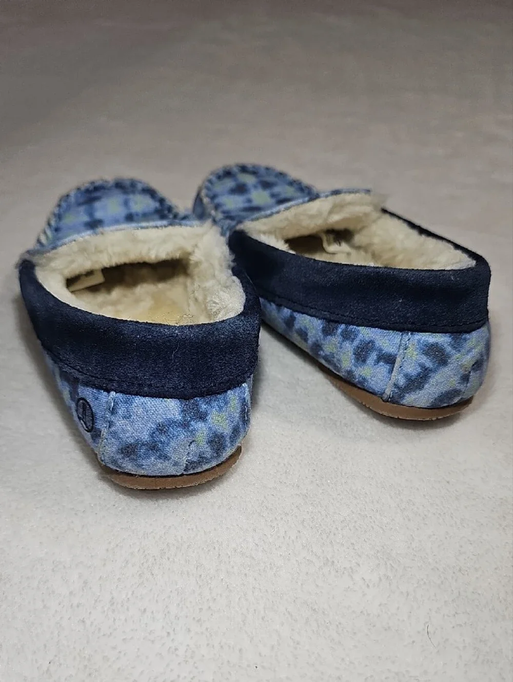 Lands' End Kids Blue Tie-Dye Moccasin Slippers with Cream Lining